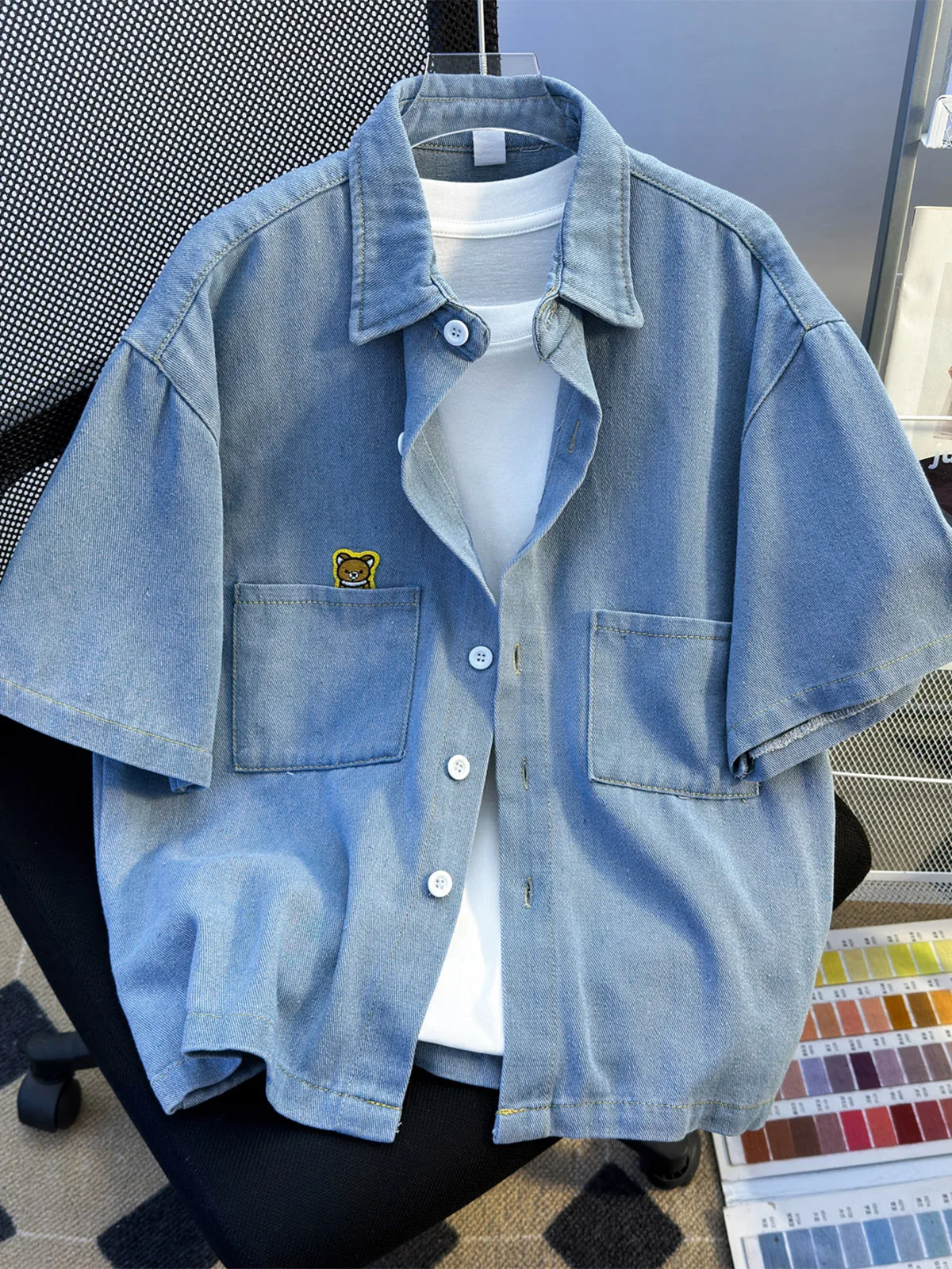 Washed Blue Denim Short Sleeve Shirt Loose Casual Thin Summer Workwear for Teens Outerwear Trendy No Brand Iron Free Treatment
Washed Blue Denim Short Sleeve Shirt Loose Casual Thin Summer Workwear for Teens Outerwear Trendy No Brand Iron Free Treatment