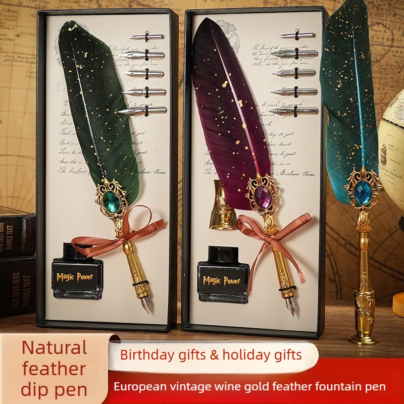 1 set Retro Calligraphy Feather Dip Pen Set with 2 Nib Options Quill Fountain Writing Vintage Stationery Gift Box
1 set Retro Calligraphy Feather Dip Pen Set with 2 Nib Options Quill Fountain Writing Vintage Stationery Gift Box