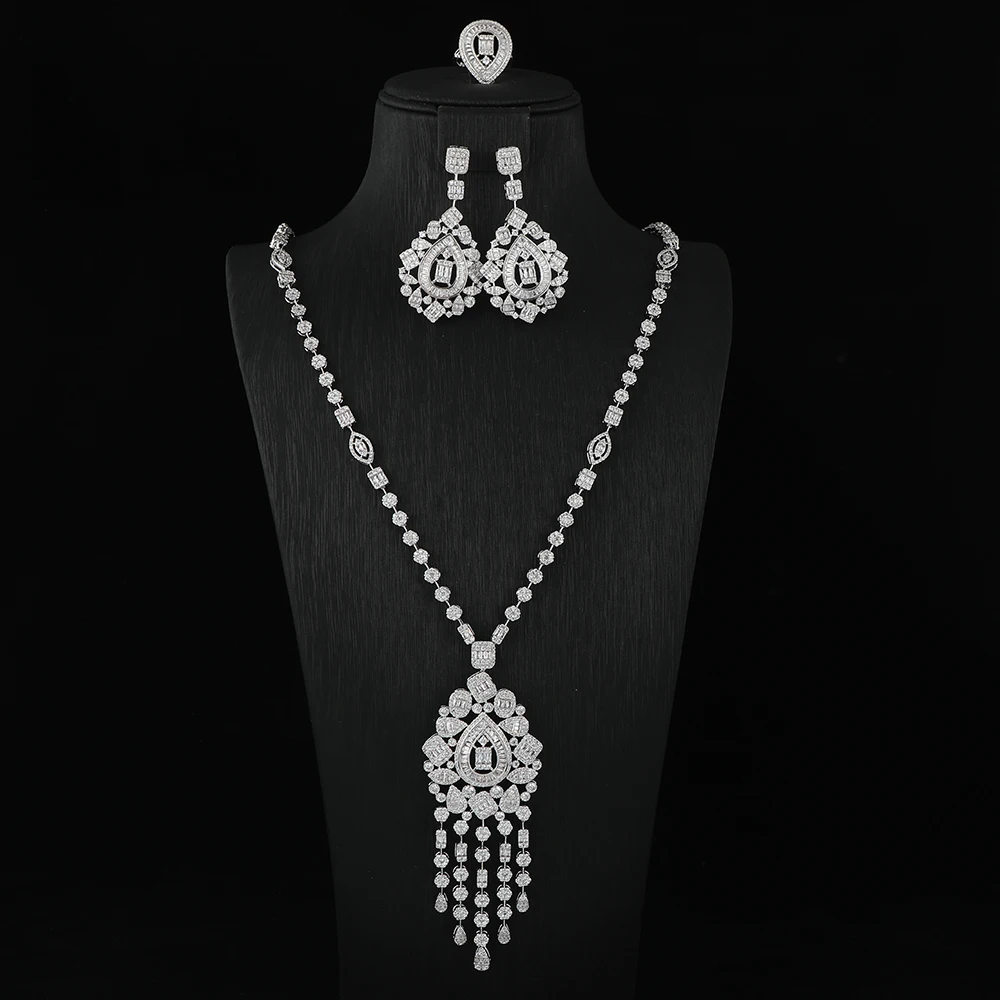 Luxury Waterdrop Tassel Big Pendant Long Necklace Earrings Ring Sets For Women Cubic Zirconia Bridal Jewelry S487-4951
Luxury Waterdrop Tassel Big Pendant Long Necklace Earrings Ring Sets For Women Cubic Zirconia Bridal Jewelry S487-4951