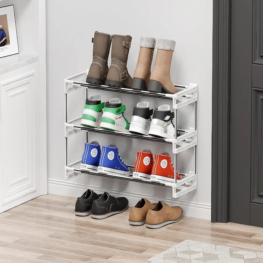 3 Tier Narrow Shoe Rack with Hook and Loop Adhesive Strips and Slim Space Saving Design for Wall Mounted Shoe Organizer in Clos
3 Tier Narrow Shoe Rack with Hook and Loop Adhesive Strips and Slim Space Saving Design for Wall Mounted Shoe Organizer in Clos