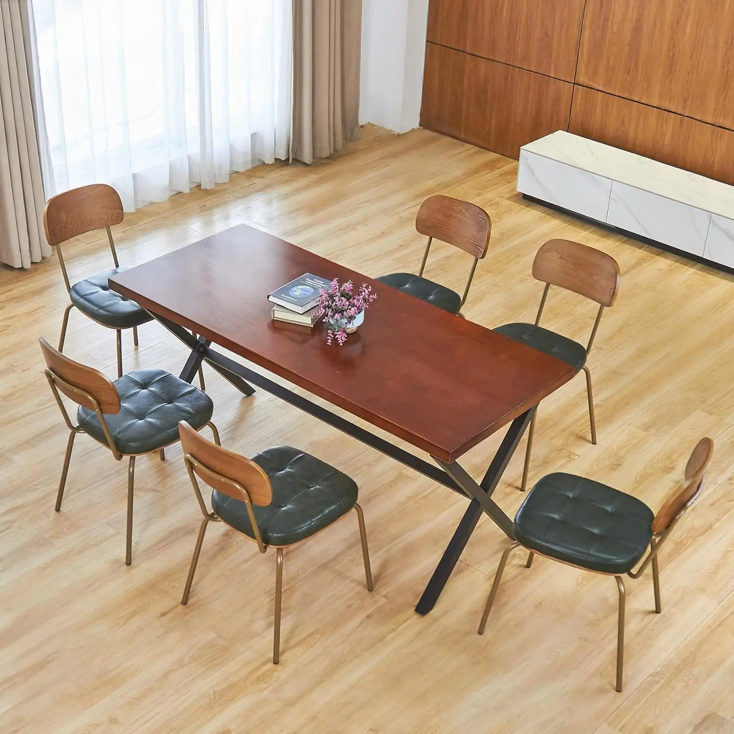 Набор из 6 обеденных стульев в стиле середины века с сиденьем из искусственной кожи, металлическими ножками и деревянной спинкой, штабелируемые, для кухни и ресторана, с возможностью индивидуального заказа
Набор из 6 обеденных стульев в стиле середины века с сиденьем из искусственной кожи, металлическими ножками и деревянной спинкой, штабелируемые, для кухни и ресторана, с возможностью индивидуального заказа