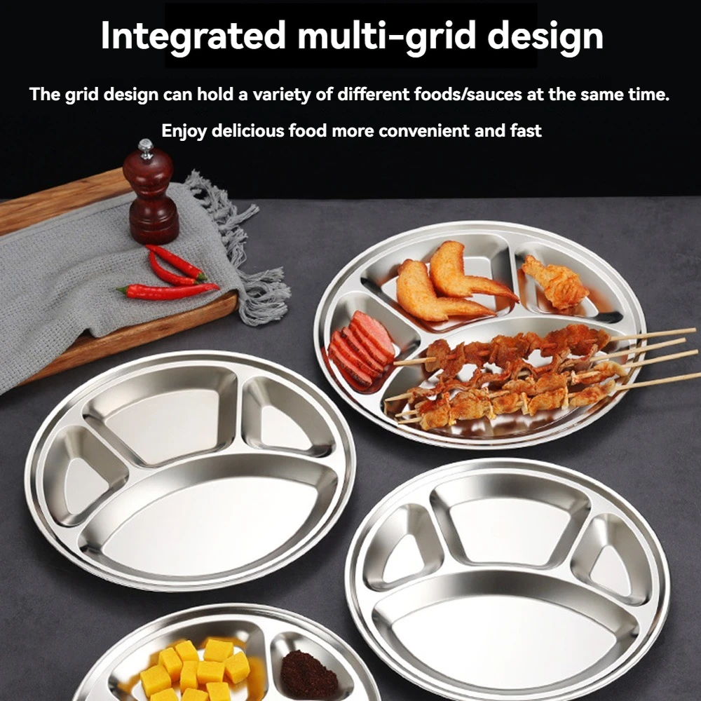 Stainless Steel 4-Grid Divided Plate - Reusable portion control partition tray, circular balanced dining plate
Stainless Steel 4-Grid Divided Plate - Reusable portion control partition tray, circular balanced dining plate