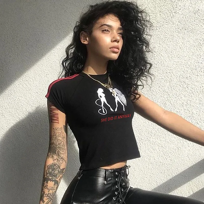 Woman Short Sleeve Crop T-shirt Lady Letter Printed Stripes O Neck Casual Crop T-shirt S-L
Woman Short Sleeve Crop T-shirt Lady Letter Printed Stripes O Neck Casual Crop T-shirt S-L