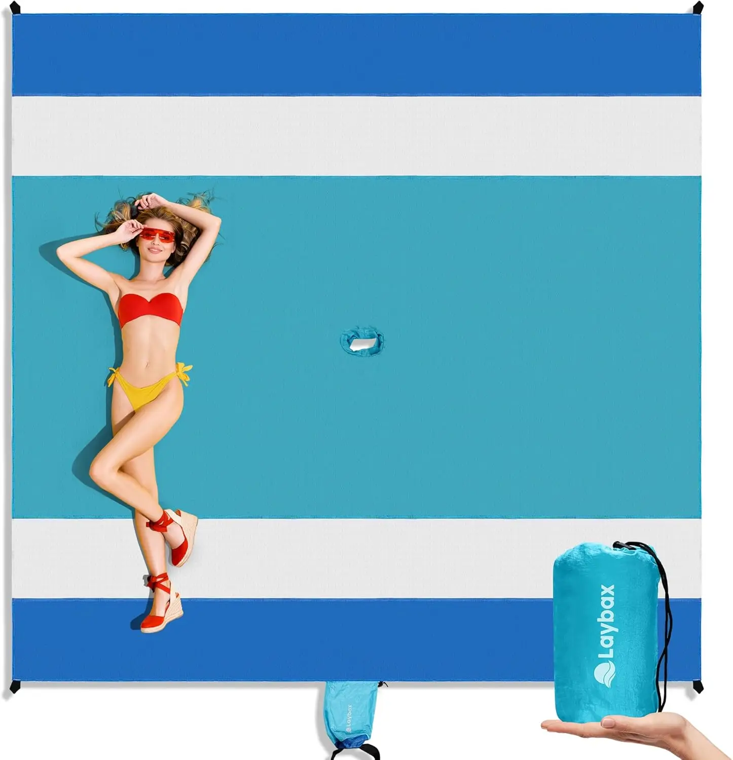 Large Lightweight Beach Blanket 10x9ft Water-Resistant Sandproof with Umbrella Hole, Stakes, Sand Pockets, Stuff Sack
Large Lightweight Beach Blanket 10x9ft Water-Resistant Sandproof with Umbrella Hole, Stakes, Sand Pockets, Stuff Sack