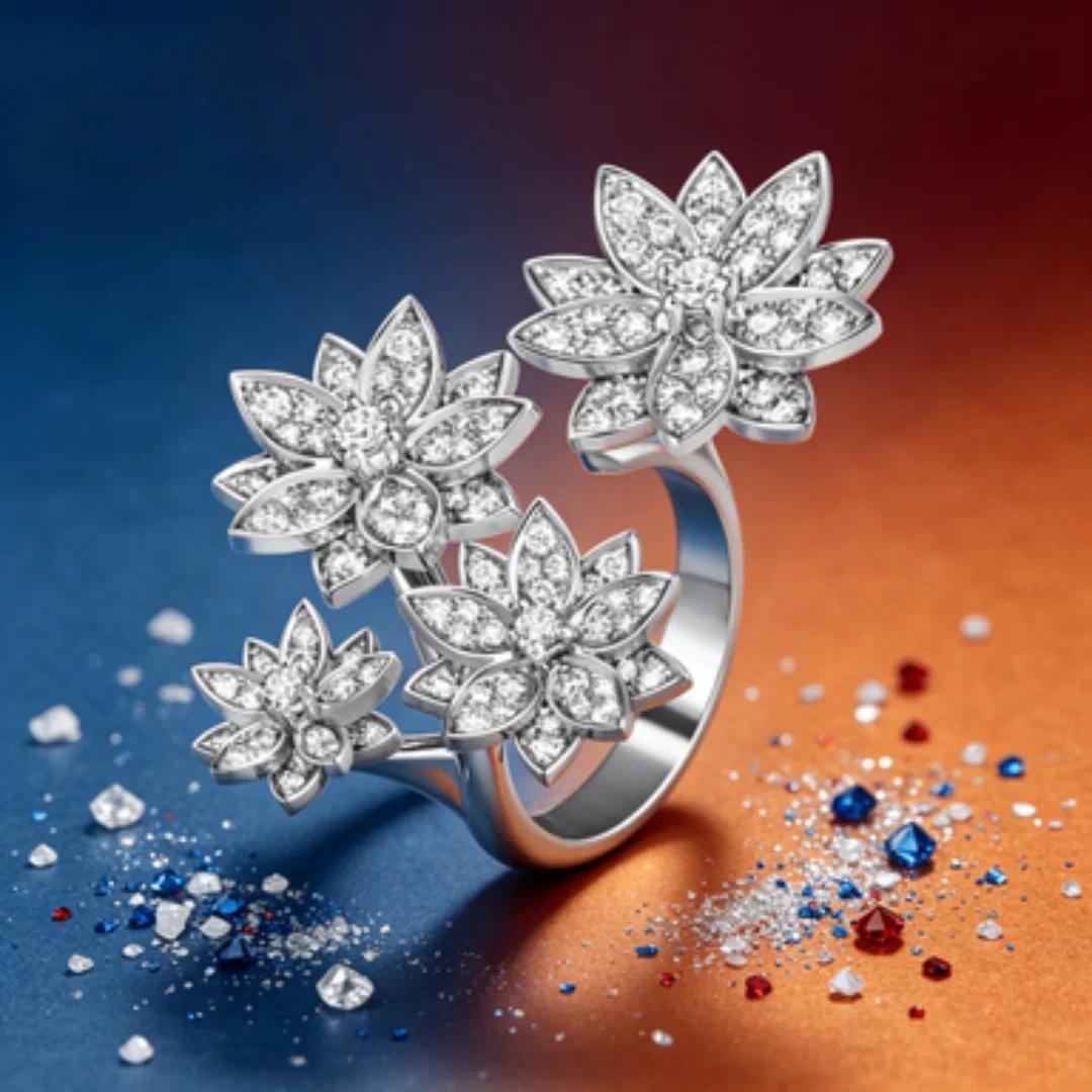 Luxurious Diamond Flower Open End Ring for Banquet, High Grade and Exaggerated Ring
Luxurious Diamond Flower Open End Ring for Banquet, High Grade and Exaggerated Ring