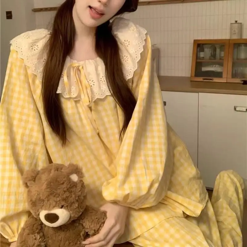 Сексуальный пижамный комплект с длинными рукавами, милый кружевной клетчатый повседневный домашний костюм больших размеров, модная домашняя одежда с алоэ, йога, женская одежда из двух предметов
Сексуальный пижамный комплект с длинными рукавами, милый кружевной клетчатый повседневный домашний костюм больших размеров, модная домашняя одежда с алоэ, йога, женская одежда из двух предметов