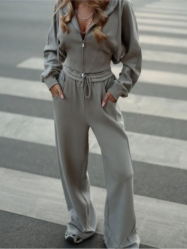 Spring Autumn Comfortable Casual Suit Women's Zipper Cardigan Hooded Long-sleeved Sweatshirt Tie-up Wide-leg Pants Two-piece Set
Spring Autumn Comfortable Casual Suit Women's Zipper Cardigan Hooded Long-sleeved Sweatshirt Tie-up Wide-leg Pants Two-piece Set