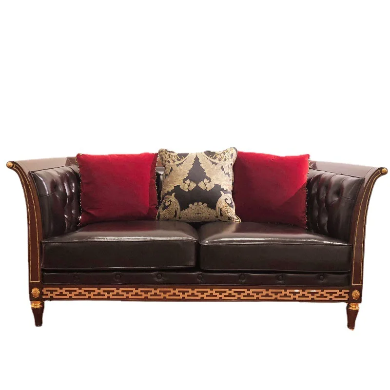 European neoclassical three-person sofa villa mansion brown peach blossom core English sofa
European neoclassical three-person sofa villa mansion brown peach blossom core English sofa