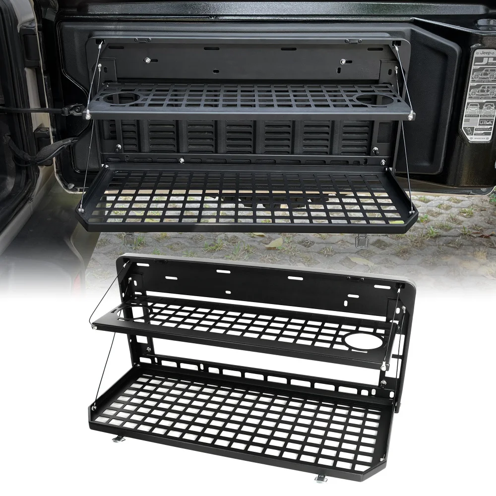 2-Tier Tailgate Table Rear Foldable Storage Cargo Rack Outdoor Camping Desk for 2007-2026 Jeep Wrangler JK&JL 4 Door (Not Fit JK Models with Stock Subwoofer)
2-Tier Tailgate Table Rear Foldable Storage Cargo Rack Outdoor Camping Desk for 2007-2026 Jeep Wrangler JK&JL 4 Door (Not Fit JK Models with Stock Subwoofer)