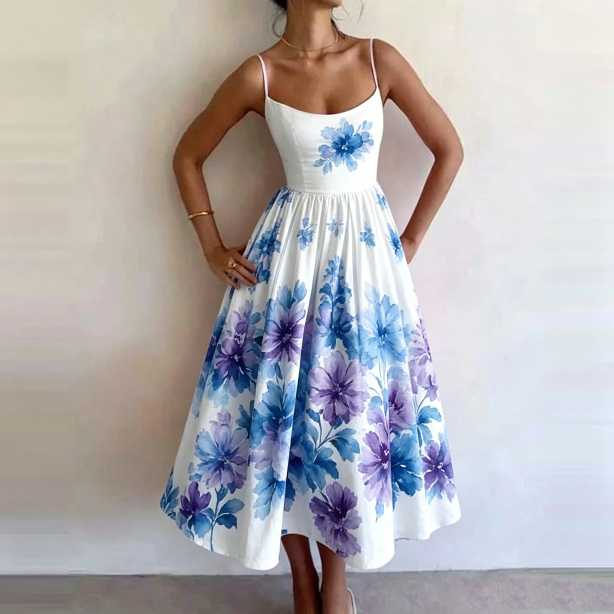 Women's Watercolor Floral Print Spaghetti Strap Midi Dress A-Line High Waist Casual Elegant Romantic Daily Street Summer Outfit
Women's Watercolor Floral Print Spaghetti Strap Midi Dress A-Line High Waist Casual Elegant Romantic Daily Street Summer Outfit