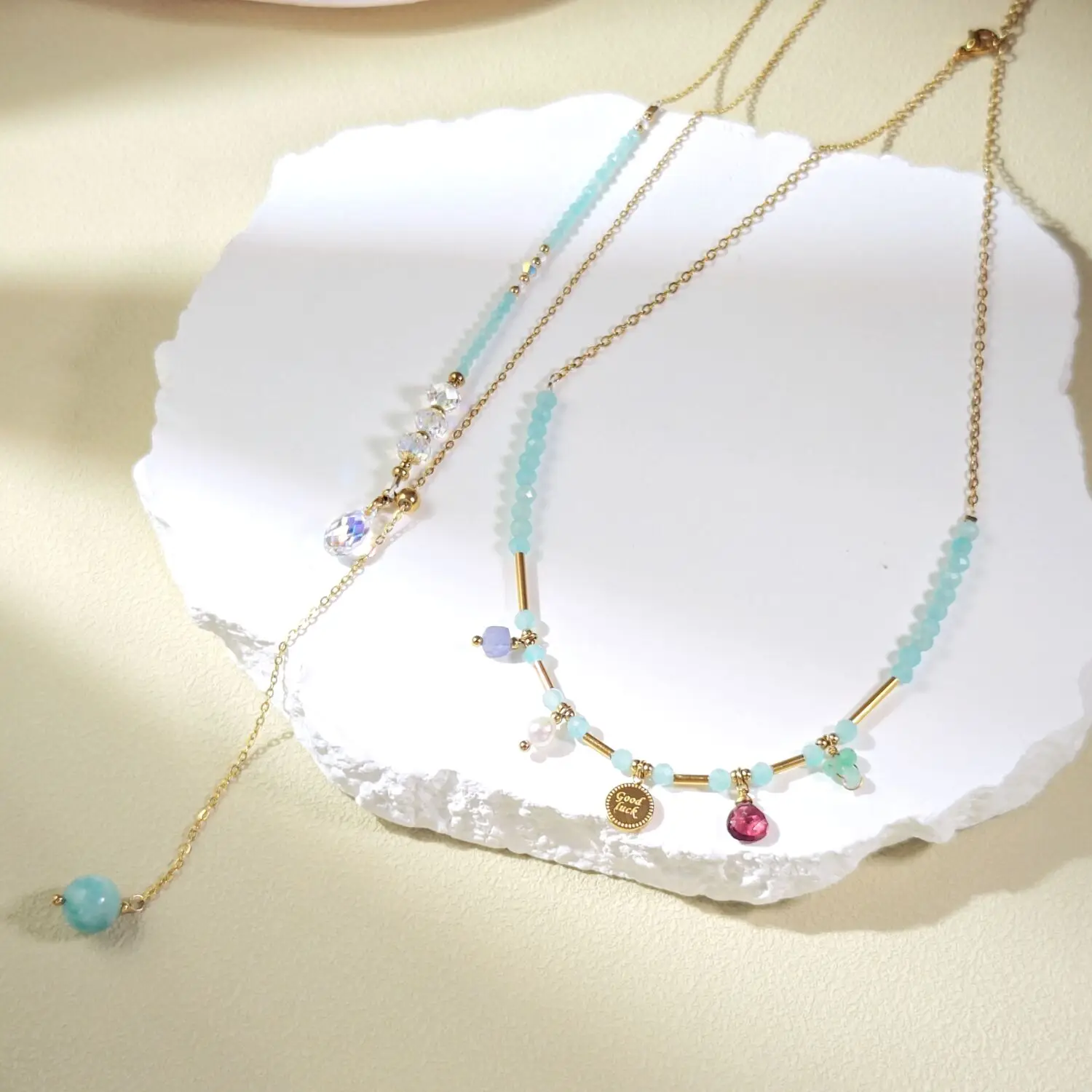 Lii Ji Amazonite Austrian Crystal Tourmaline Emerald Tanzanite Natural Stone Necklace Gold Stainless Steel Handmade Jewelry
Lii Ji Amazonite Austrian Crystal Tourmaline Emerald Tanzanite Natural Stone Necklace Gold Stainless Steel Handmade Jewelry