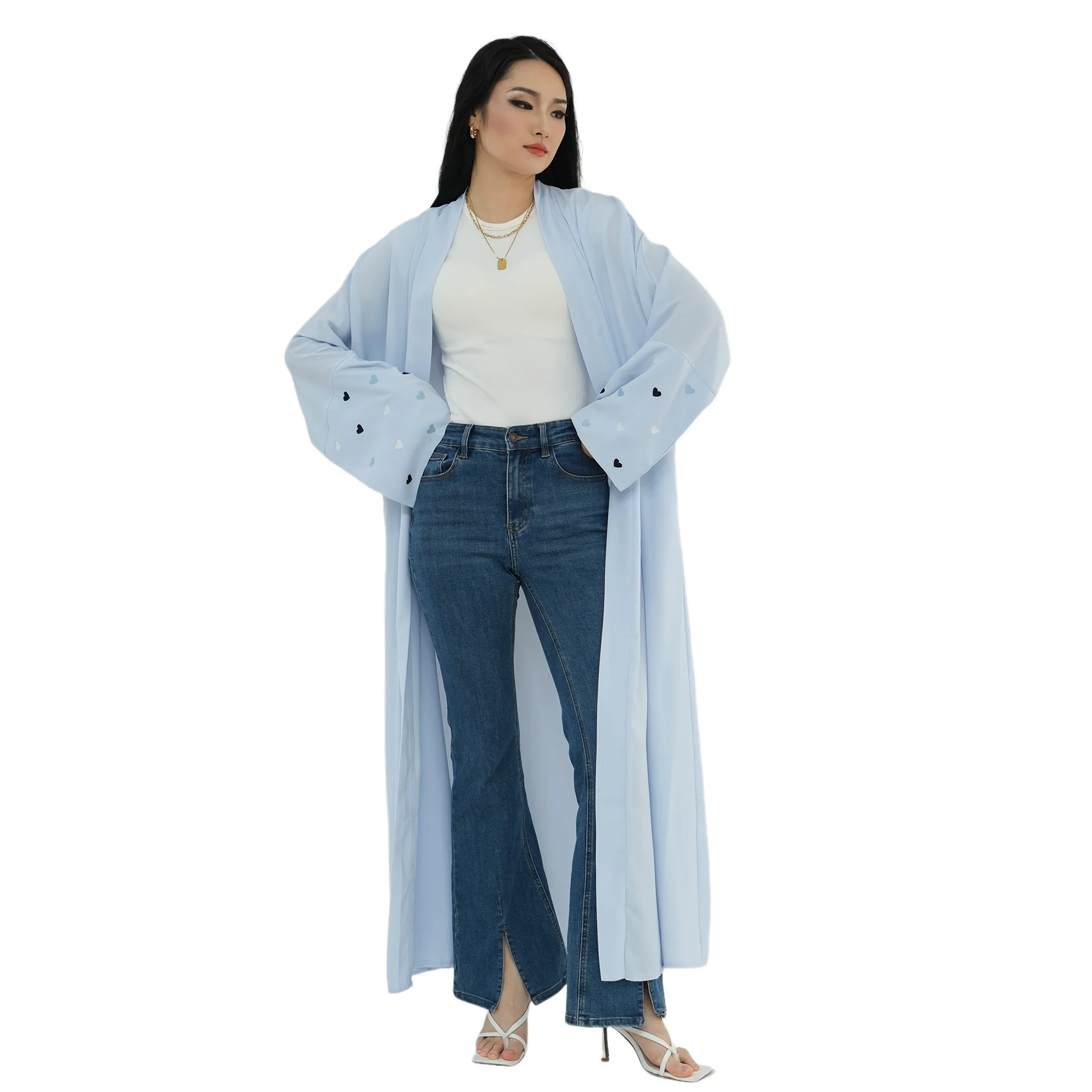 Women Heart Embroidery Long Sleeved Cardigan Muslim Abaya Dubai Party Loose Dress Lady Kaftan Solid Color Robe Eid Islam Clothes
Women Heart Embroidery Long Sleeved Cardigan Muslim Abaya Dubai Party Loose Dress Lady Kaftan Solid Color Robe Eid Islam Clothes