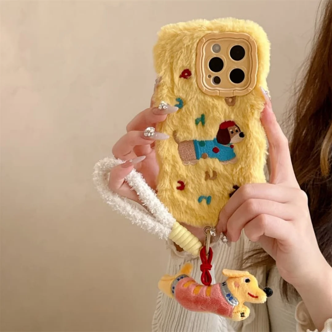 Embroidered Letter Dachshund Dog Plush Furry Phone Case for iPhone 17 16 15 14 Pro Max Fashion Lovely puppy lanyard Soft Cover
Embroidered Letter Dachshund Dog Plush Furry Phone Case for iPhone 17 16 15 14 Pro Max Fashion Lovely puppy lanyard Soft Cover