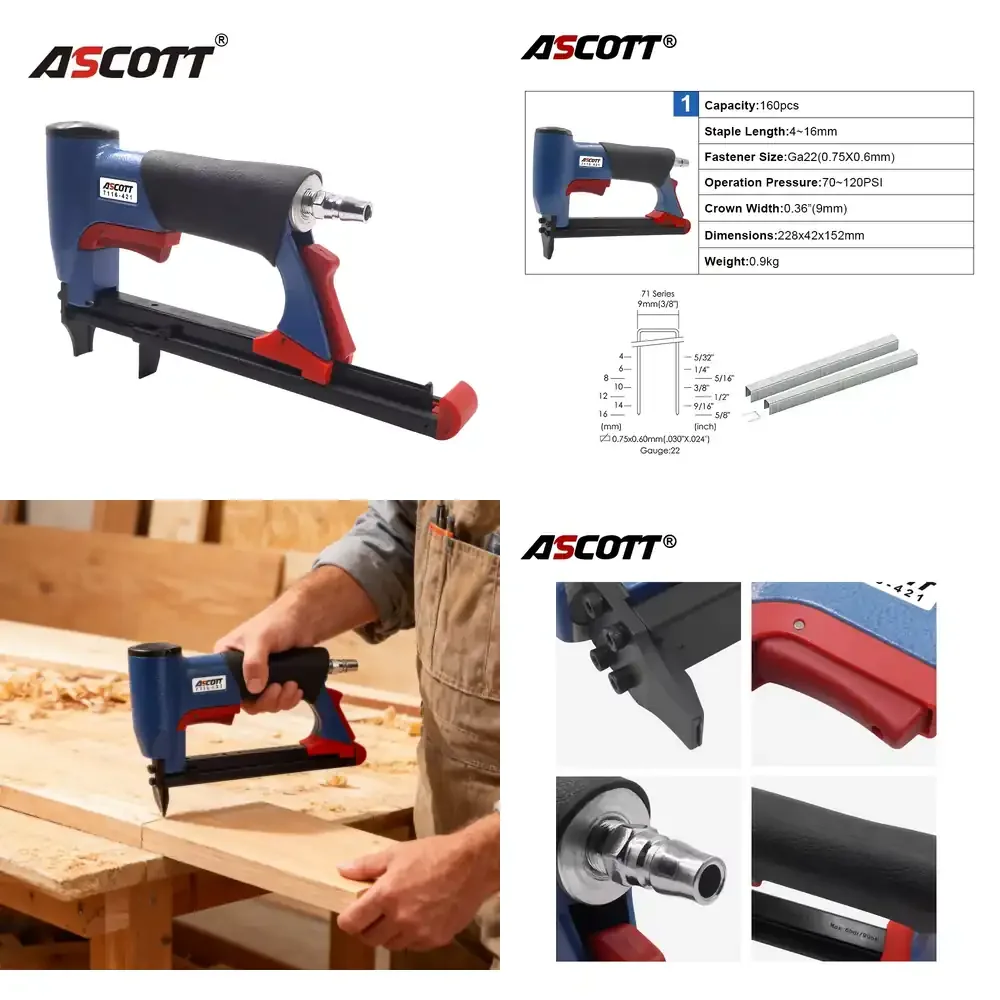 22GA 1/4"~5/8" Pneumatic Wood Stapler 7116-421 Air Staple Industrial&DIY Fabric&Panel Connection Tool Upholstery Brad
22GA 1/4"~5/8" Pneumatic Wood Stapler 7116-421 Air Staple Industrial&DIY Fabric&Panel Connection Tool Upholstery Brad