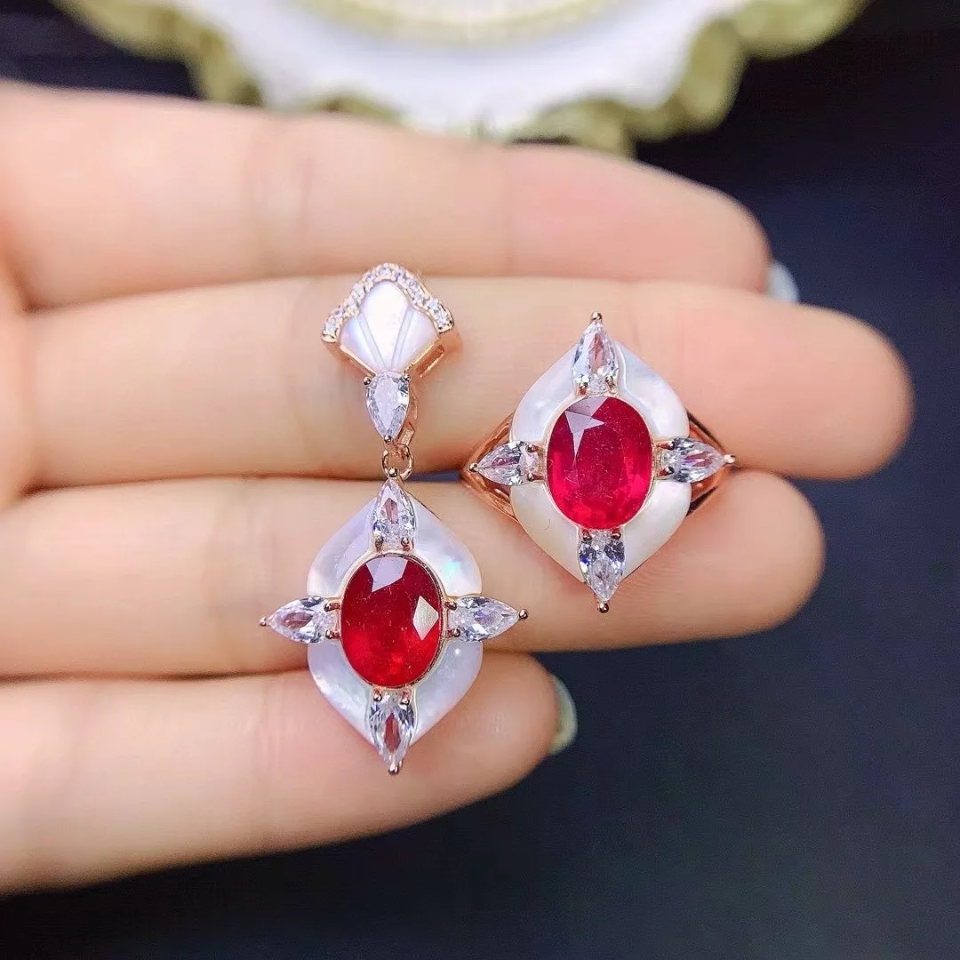 Fine Jewelry Natural Ruby Women's Ring Pendant Necklace Set S925 Pure Silver Exquisite Inlaid High Clarity Gems Support Testing
Fine Jewelry Natural Ruby Women's Ring Pendant Necklace Set S925 Pure Silver Exquisite Inlaid High Clarity Gems Support Testing