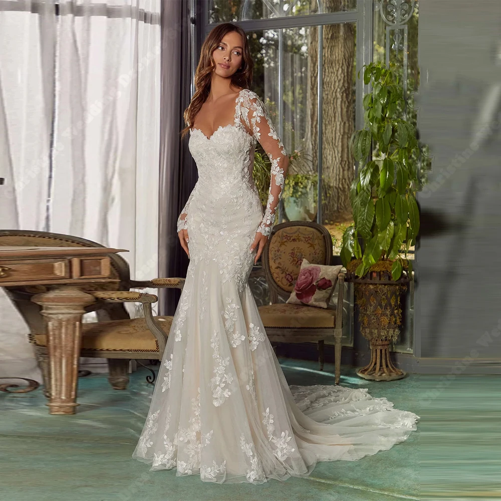 Elegant Women Wedding Dress Sweetheart Collar Long Sleeve Mermaid Bride Gown Mopping Length Banquet Vestidos De Novia Customized
Elegant Women Wedding Dress Sweetheart Collar Long Sleeve Mermaid Bride Gown Mopping Length Banquet Vestidos De Novia Customized