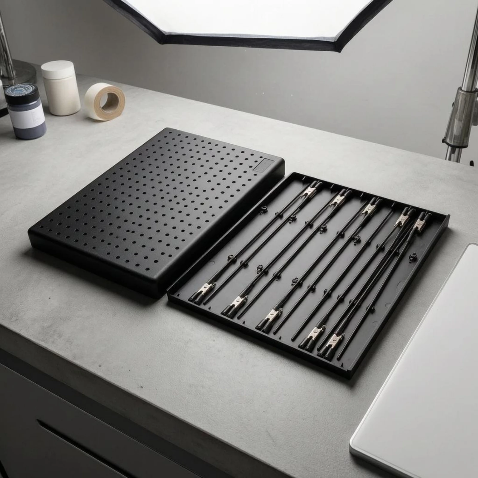 Perforated Model Painting Stand Metal Clips Model Painting Stand Clip Holder Board Fold-out Tray
Perforated Model Painting Stand Metal Clips Model Painting Stand Clip Holder Board Fold-out Tray