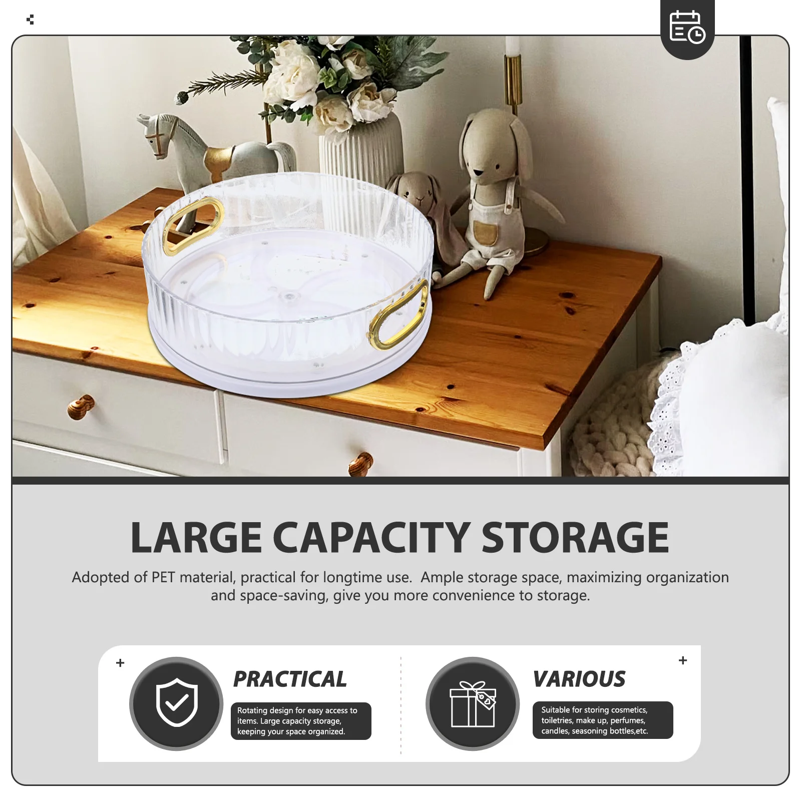 Rotating Organizer Tray Large Capacity Transparent Storage Turntable For Makeup Lotion Perfume Nail Polish 
Rotating Organizer Tray Large Capacity Transparent Storage Turntable For Makeup Lotion Perfume Nail Polish