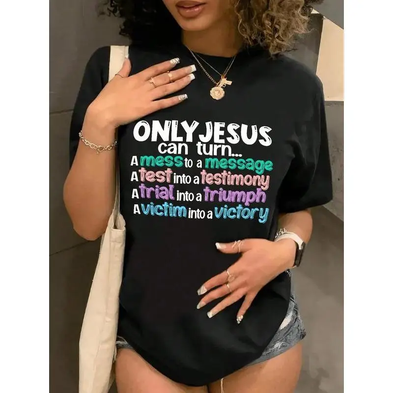 Women's Christian T-Shirt "ONLY JESUS" Faith Quote Graphic Tee Inspirational Religious Summer Cotton Top Gift for Believers
Women's Christian T-Shirt "ONLY JESUS" Faith Quote Graphic Tee Inspirational Religious Summer Cotton Top Gift for Believers