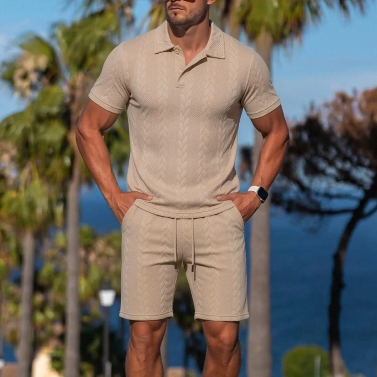 High-quality Men's Stylish and Versatile Summer Casual Sport Jacquard Short-sleeved Fashion Polo Shirt and Shorts Set
High-quality Men's Stylish and Versatile Summer Casual Sport Jacquard Short-sleeved Fashion Polo Shirt and Shorts Set