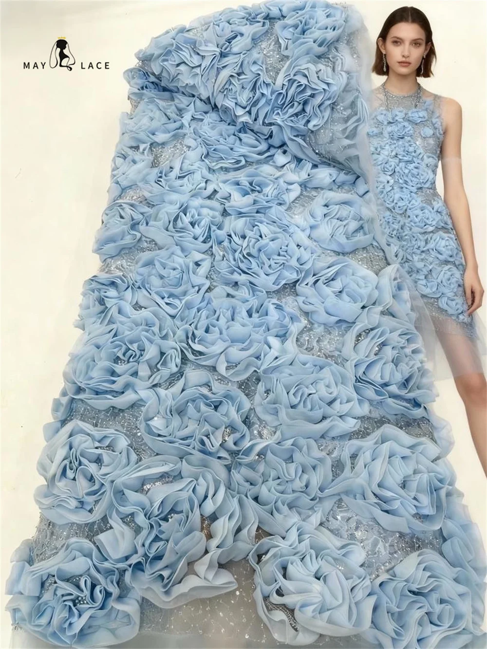 Luxury African 3D Flower Beads Lace Fabric 2025 High Quality French Nigerian Embroidery Tulle Fabric For Wedding Dress Sewing 
Luxury African 3D Flower Beads Lace Fabric 2025 High Quality French Nigerian Embroidery Tulle Fabric For Wedding Dress Sewing