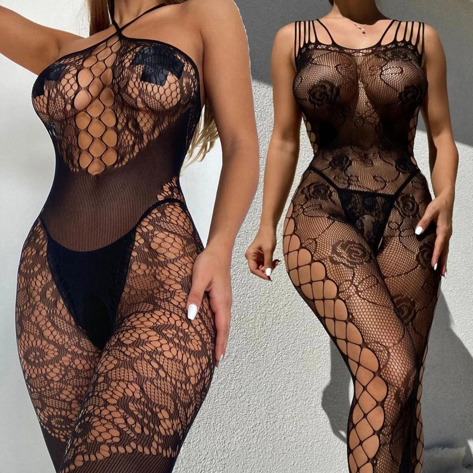Woman Sexy Hollowed Out Fishing Net Sling Jumpsuit Erotic Transparent Crotchless Rose Body Stocking Hot Lingerie Plus Size New
Woman Sexy Hollowed Out Fishing Net Sling Jumpsuit Erotic Transparent Crotchless Rose Body Stocking Hot Lingerie Plus Size New
