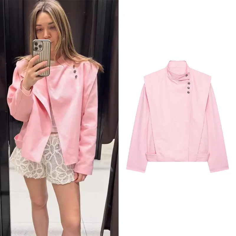 Women's Stand Collar Jacket Asymmetric Button Long Sleeve Outerwear Casual Office Commuter Fall Winter Fashion Coats for Ladies
Women's Stand Collar Jacket Asymmetric Button Long Sleeve Outerwear Casual Office Commuter Fall Winter Fashion Coats for Ladies