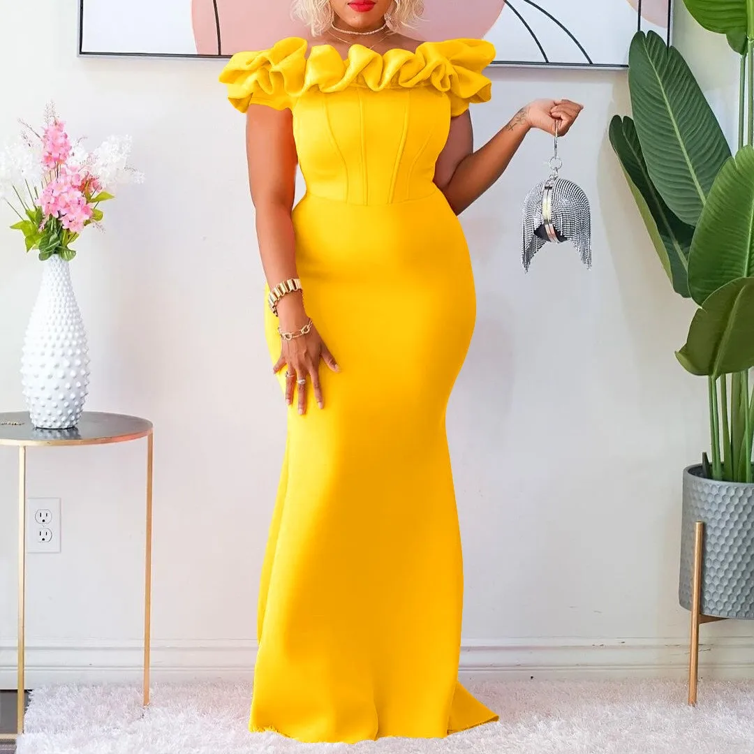 Summer Women's Clothing Solid Evening Dress For Elegant Prom Party Dress Polyester Ruffle High Waist Maxi Gown
Summer Women's Clothing Solid Evening Dress For Elegant Prom Party Dress Polyester Ruffle High Waist Maxi Gown
