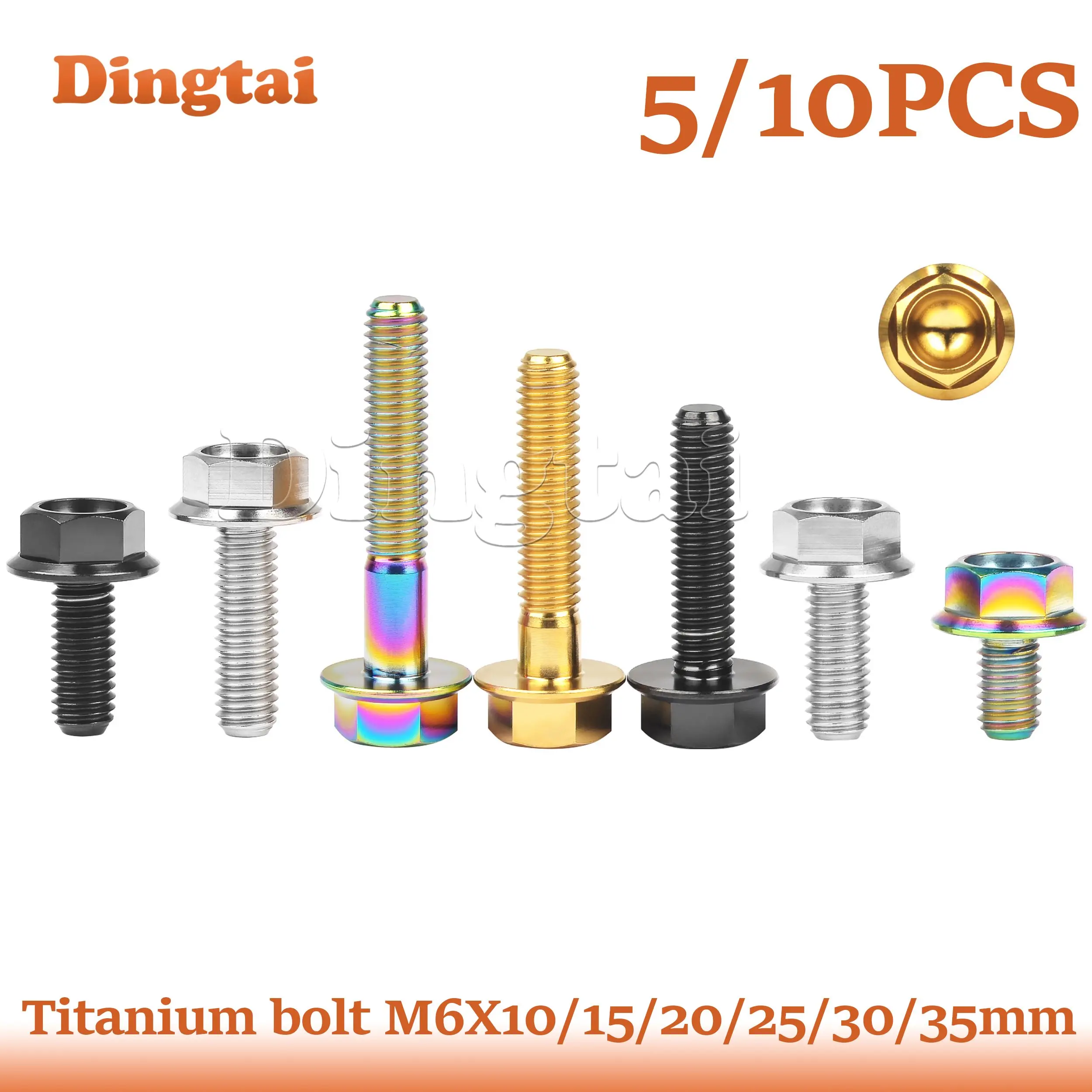 Dingtai Titanium Bolt 5/10PCS M6x10 15 20 25 30 35mm DIN6921 Hexagon Flange Head Screws for Bicycle Motorcycle
Dingtai Titanium Bolt 5/10PCS M6x10 15 20 25 30 35mm DIN6921 Hexagon Flange Head Screws for Bicycle Motorcycle