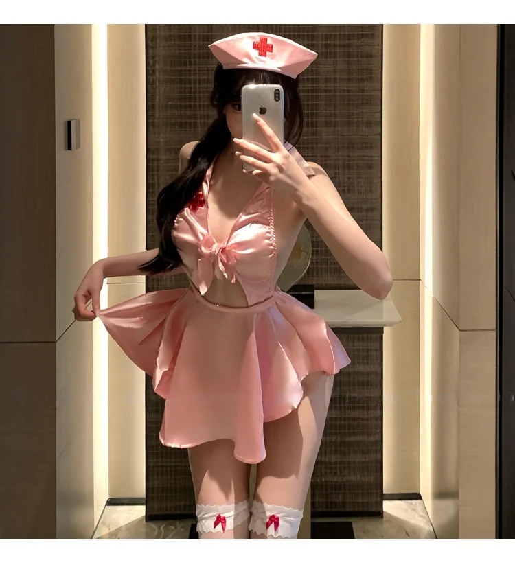 New Sweet and Sexy Deep V Neckline Halter Lingerie COS Nurse Uniform Style with A Large Open Back and Flirtatious Nurse Pajamas
New Sweet and Sexy Deep V Neckline Halter Lingerie COS Nurse Uniform Style with A Large Open Back and Flirtatious Nurse Pajamas