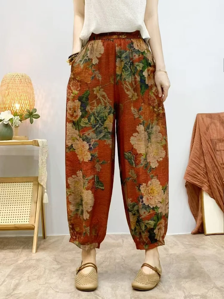 Лето 202, новые женские тонкие шелковые брюки с конопляным принтом и высокой талией, свободные утягивающие брюки-фонарики, длинные повседневные брюки
Лето 202, новые женские тонкие шелковые брюки с конопляным принтом и высокой талией, свободные утягивающие брюки-фонарики, длинные повседневные брюки