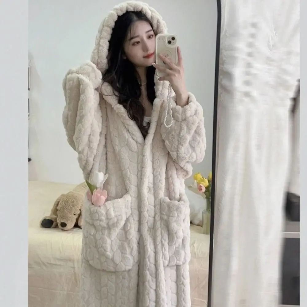 Kawaii теплая зимняя ночная рубашка, милые халаты с капюшоном для отдыха, мягкая ночная рубашка из кораллового флиса
Kawaii теплая зимняя ночная рубашка, милые халаты с капюшоном для отдыха, мягкая ночная рубашка из кораллового флиса