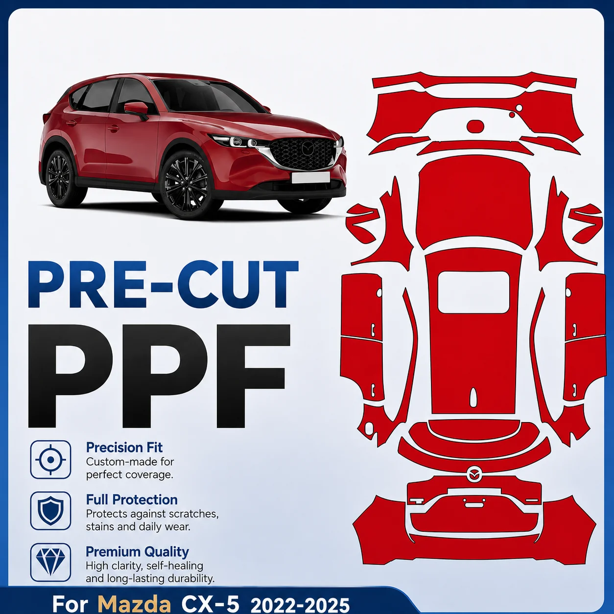 8.5Mil Pre-cut PPF Kit For Mazda CX-5 2022-2025 TPU Bumper Hood Paint Protection Film Scratch-Resistant Self-Healing Transparent
8.5Mil Pre-cut PPF Kit For Mazda CX-5 2022-2025 TPU Bumper Hood Paint Protection Film Scratch-Resistant Self-Healing Transparent