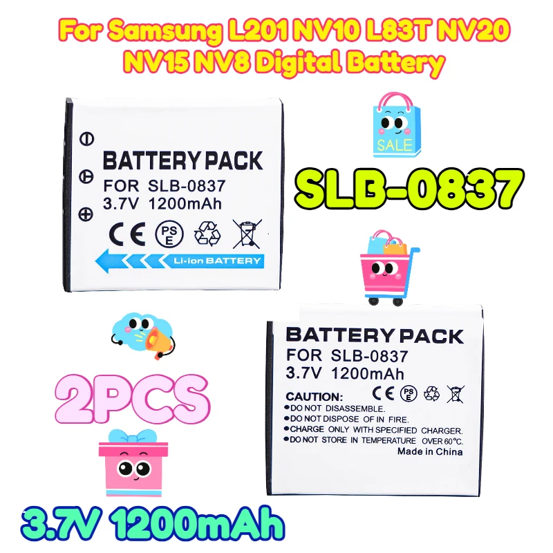 2PCS 3.7V 1200mAh SLB-0837 Camera Batteries for Samsung L201 NV10 L83T NV20 NV15 NV8 Digital Battery
2PCS 3.7V 1200mAh SLB-0837 Camera Batteries for Samsung L201 NV10 L83T NV20 NV15 NV8 Digital Battery