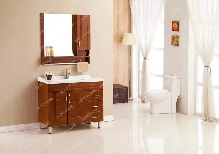 LNew Chinese-style solid wood bathroom cabinet floor-to-ceiling simple washing table integrated ceramic basin
LNew Chinese-style solid wood bathroom cabinet floor-to-ceiling simple washing table integrated ceramic basin