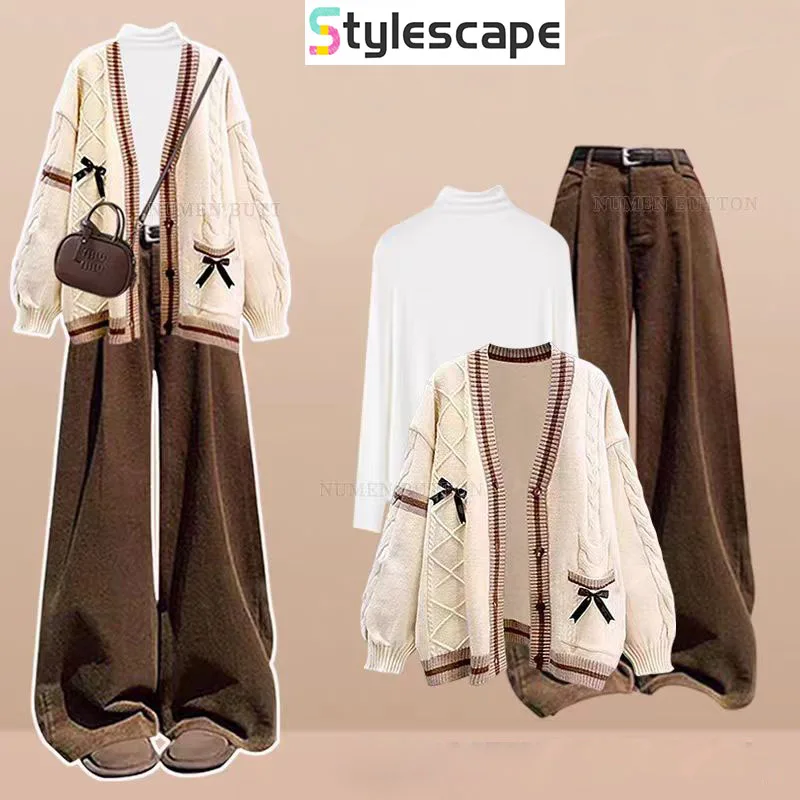 Autumn/Winter Maillard Set Women's Temperament Knitted Cardigan Bottom Shirt Premium Casual Pants 3-Piece Setpant Set Spant Sets
Autumn/Winter Maillard Set Women's Temperament Knitted Cardigan Bottom Shirt Premium Casual Pants 3-Piece Setpant Set Spant Sets