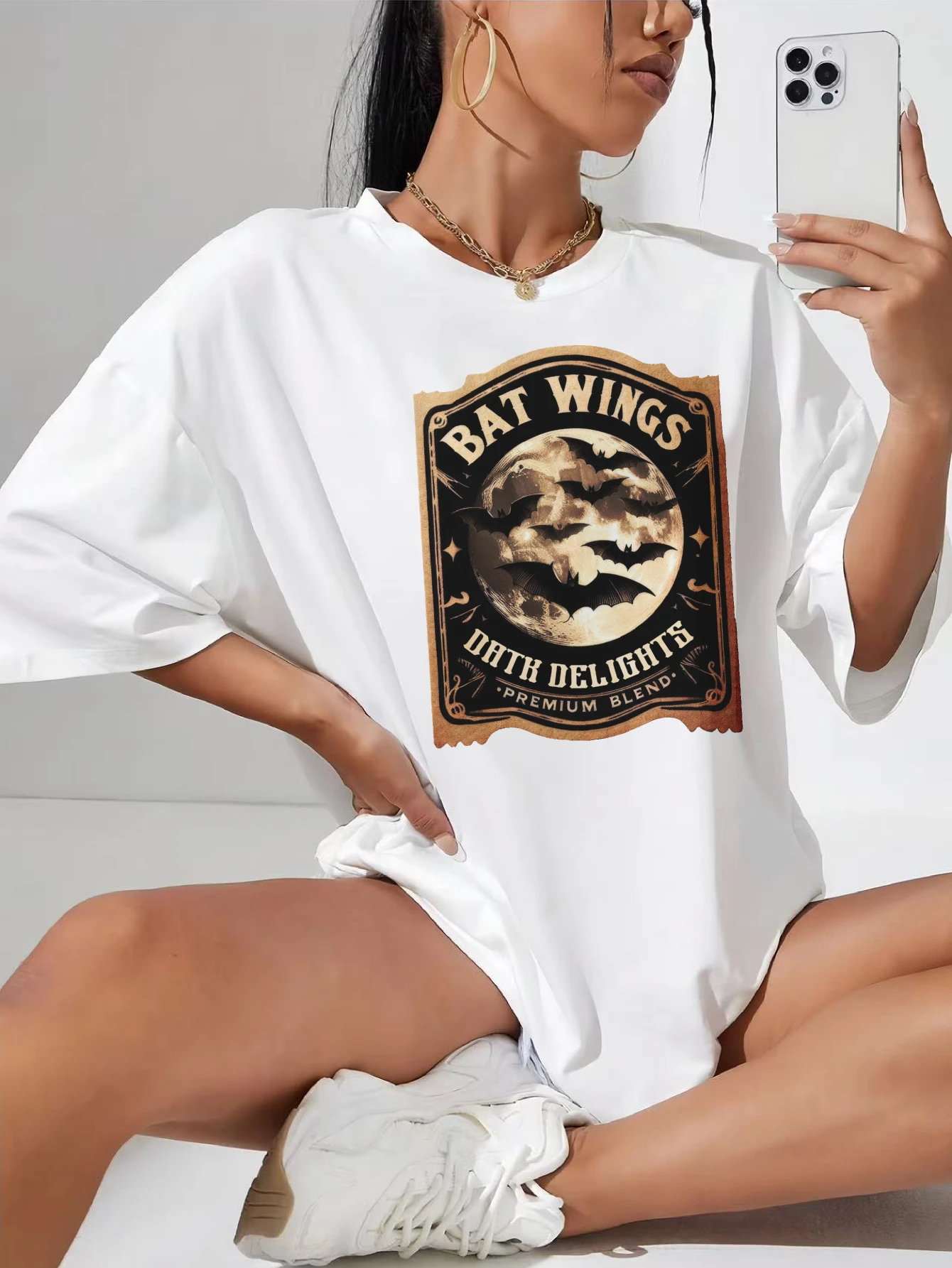 Женская белая футболка с круглым вырезом больших размеров на Хэллоуин, хлопковая мягкая удобная свободная посадка, топ со стильным повседневным принтом на Хэллоуин
Женская белая футболка с круглым вырезом больших размеров на Хэллоуин, хлопковая мягкая удобная свободная посадка, топ со стильным повседневным принтом на Хэллоуин