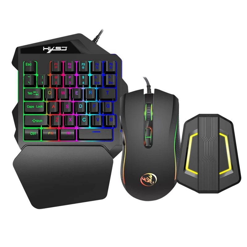 HXSJ 3 в 1 для одной руки RGB клавиатура игровая мышь с конвертером комбинированный адаптер для одного PS4 PS3 переключатель телефона PUBG игры A869
HXSJ 3 в 1 для одной руки RGB клавиатура игровая мышь с конвертером комбинированный адаптер для одного PS4 PS3 переключатель телефона PUBG игры A869
