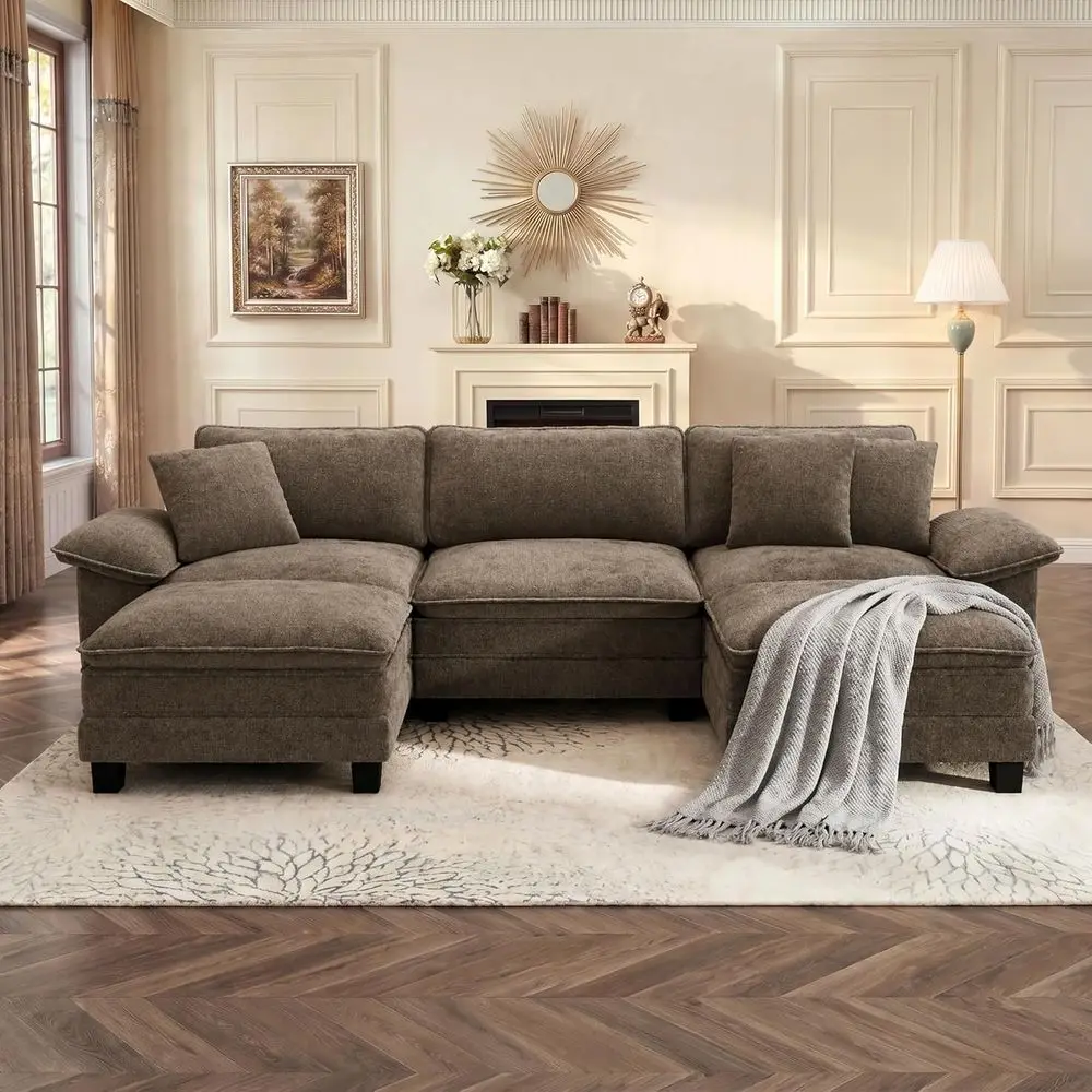 U-Shaped 5-Seater Sectional Sofa with 2 Ottomans, Chenille Fabric, Taupe
U-Shaped 5-Seater Sectional Sofa with 2 Ottomans, Chenille Fabric, Taupe