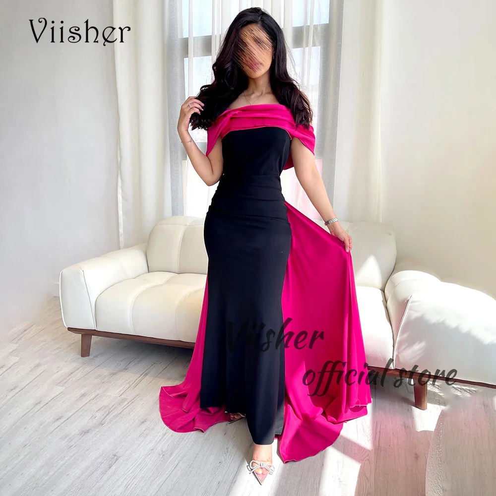 Viisher Black Pink Satin Mermaid Evening Dresses Off Shoulder Tight Formal Prom Dress with Train Dubai Arabia Evening Gowns
Viisher Black Pink Satin Mermaid Evening Dresses Off Shoulder Tight Formal Prom Dress with Train Dubai Arabia Evening Gowns