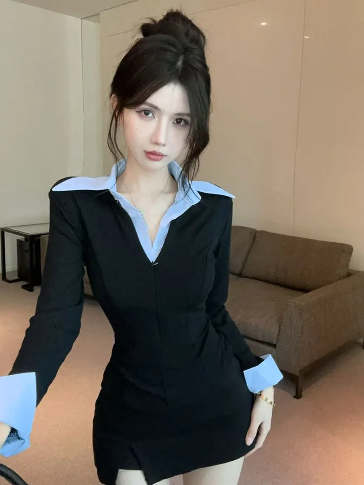 Slim Fit Short Neck Shirt Black White Color Block Fake Two-Piece Top Korean Style Commute Casual Spring Fashion Women's ...
Slim Fit Short Neck Shirt Black White Color Block Fake Two-Piece Top Korean Style Commute Casual Spring Fashion Women's ...