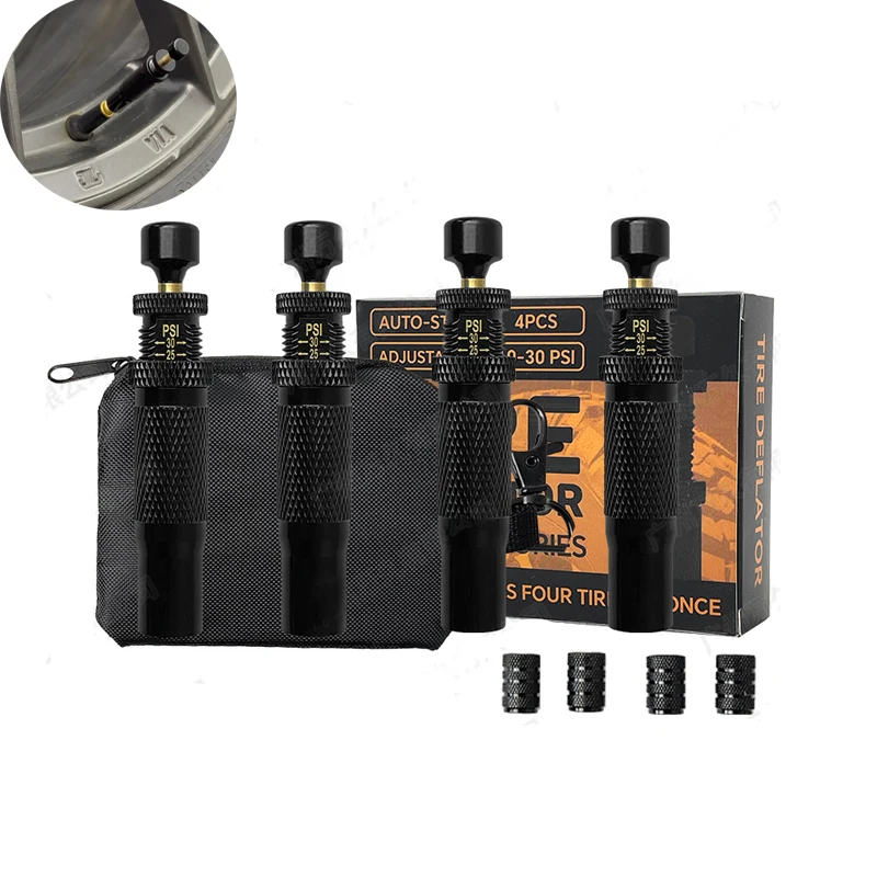 4 PCS Adjustable Auto-Stop Tire Deflator Valve Kit (10-30 PSI) Screw-on Tyre Air Down Tool for Vehicles Motorcycle Offroad
4 PCS Adjustable Auto-Stop Tire Deflator Valve Kit (10-30 PSI) Screw-on Tyre Air Down Tool for Vehicles Motorcycle Offroad