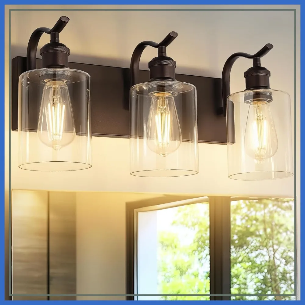 3-Light Bathroom Vanity Light, Modern Oil Rubbed Bronze Wall Fixture with Clear Glass Shade
3-Light Bathroom Vanity Light, Modern Oil Rubbed Bronze Wall Fixture with Clear Glass Shade