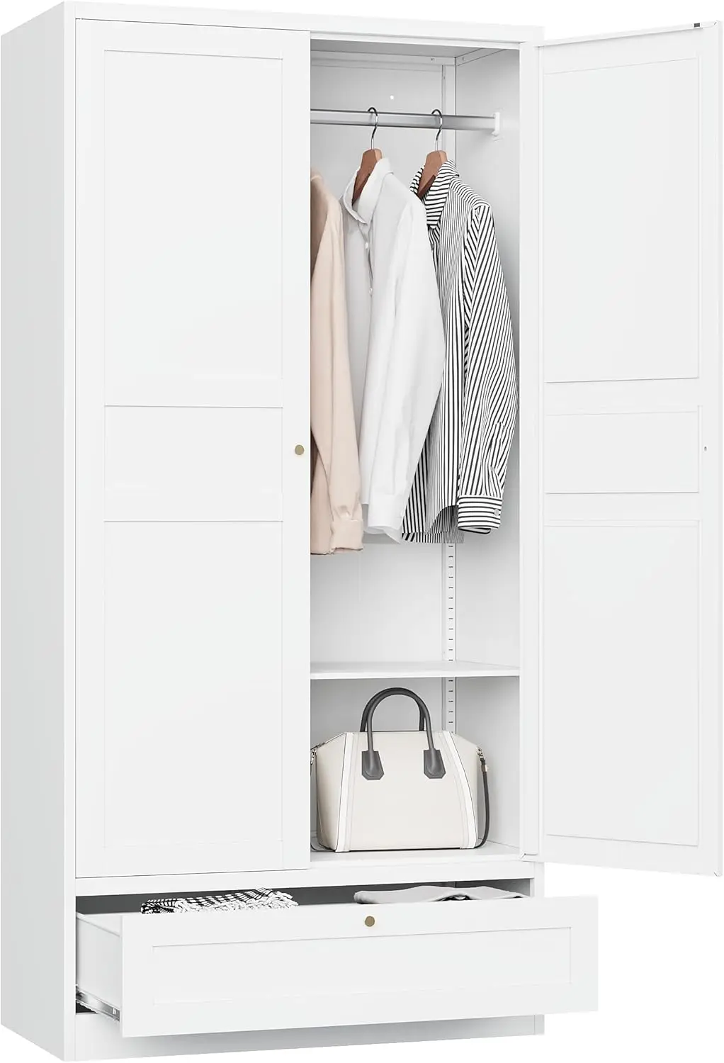 72" Steel Wardrobe Closet with Drawer & 2 Doors, Hanging Rod, Storage Cabinet for Bedroom, Laundry, Office
72" Steel Wardrobe Closet with Drawer & 2 Doors, Hanging Rod, Storage Cabinet for Bedroom, Laundry, Office