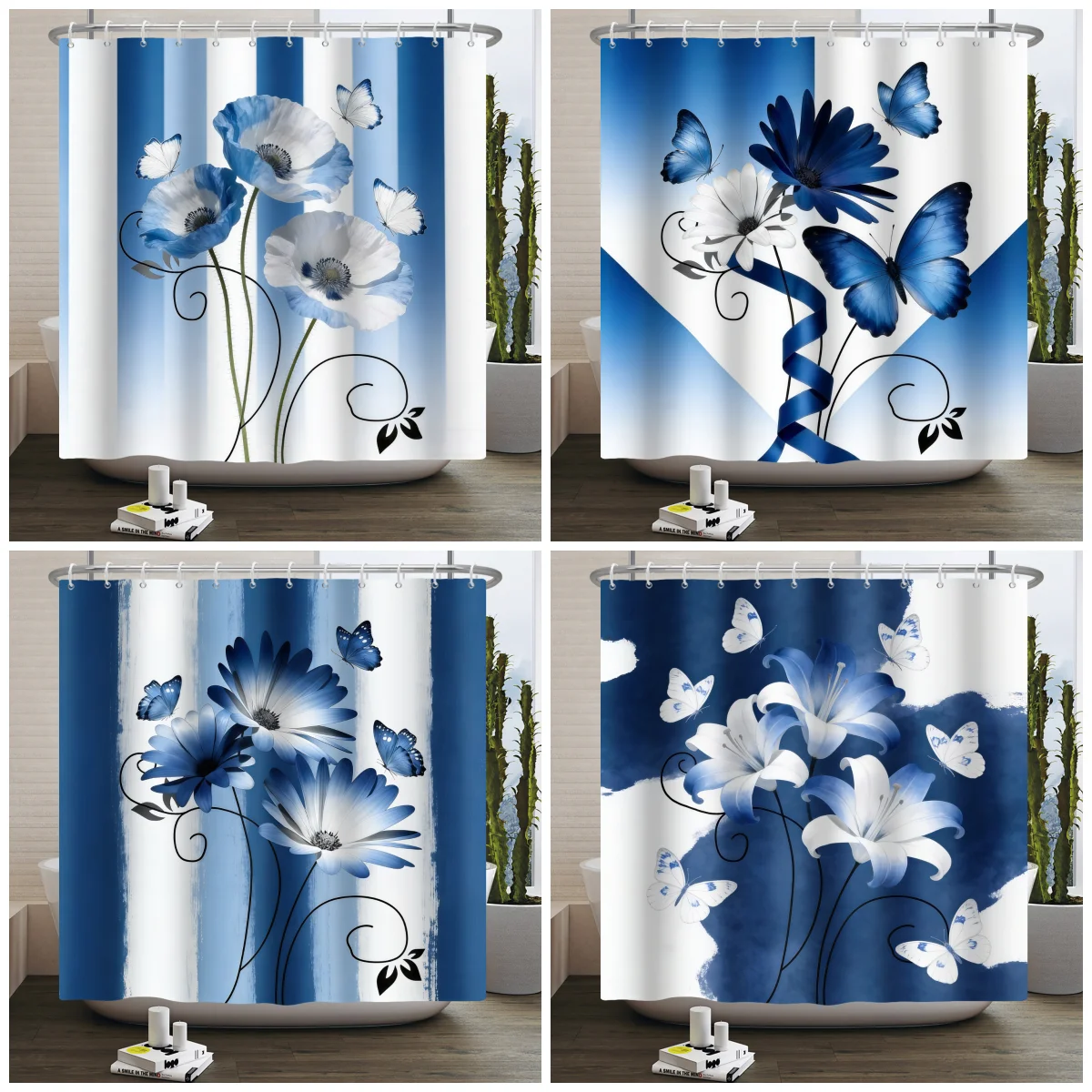 Blue Floral Butterfly Shower Curtain Modern Stripe Geometric Pattern Waterproof Bath Curtain Bathroom Decor Polyester With Hooks
Blue Floral Butterfly Shower Curtain Modern Stripe Geometric Pattern Waterproof Bath Curtain Bathroom Decor Polyester With Hooks