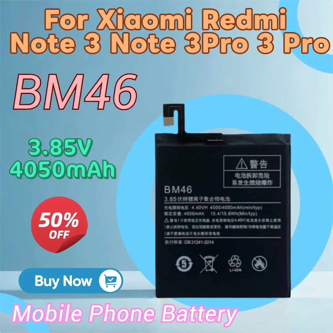 Brand New High Quality BM46 3.85V 4050mAh Replacement Mobile Phone Battery for Xiaomi Redmi Note 3 Note 3Pro 3 Pro
Brand New High Quality BM46 3.85V 4050mAh Replacement Mobile Phone Battery for Xiaomi Redmi Note 3 Note 3Pro 3 Pro