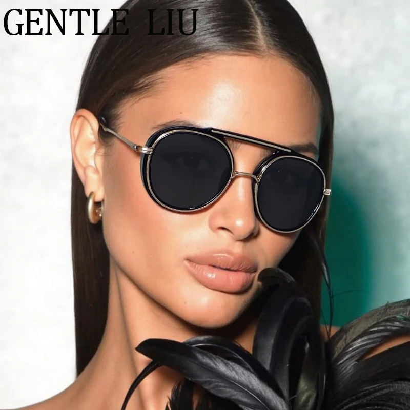 Vintage Round Punk Sunglasses Women 2025 Luxury Brand Trendy Steampunk Metal Frame Sunglass Double Beam For Ladies Shades UV400
Vintage Round Punk Sunglasses Women 2025 Luxury Brand Trendy Steampunk Metal Frame Sunglass Double Beam For Ladies Shades UV400