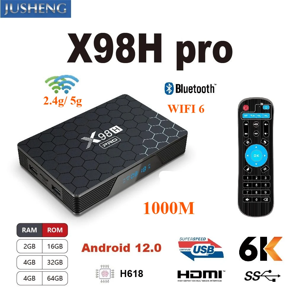 X98H Pro Smart TV Box Android 12.0 2,4 г и 5 г Wi-Fi6 H618 Quadcore cortex-A53 6k Bluetooth 5,0 1000M 4g 16/32/64GB Set-Top Box
X98H Pro Smart TV Box Android 12.0 2,4 г и 5 г Wi-Fi6 H618 Quadcore cortex-A53 6k Bluetooth 5,0 1000M 4g 16/32/64GB Set-Top Box