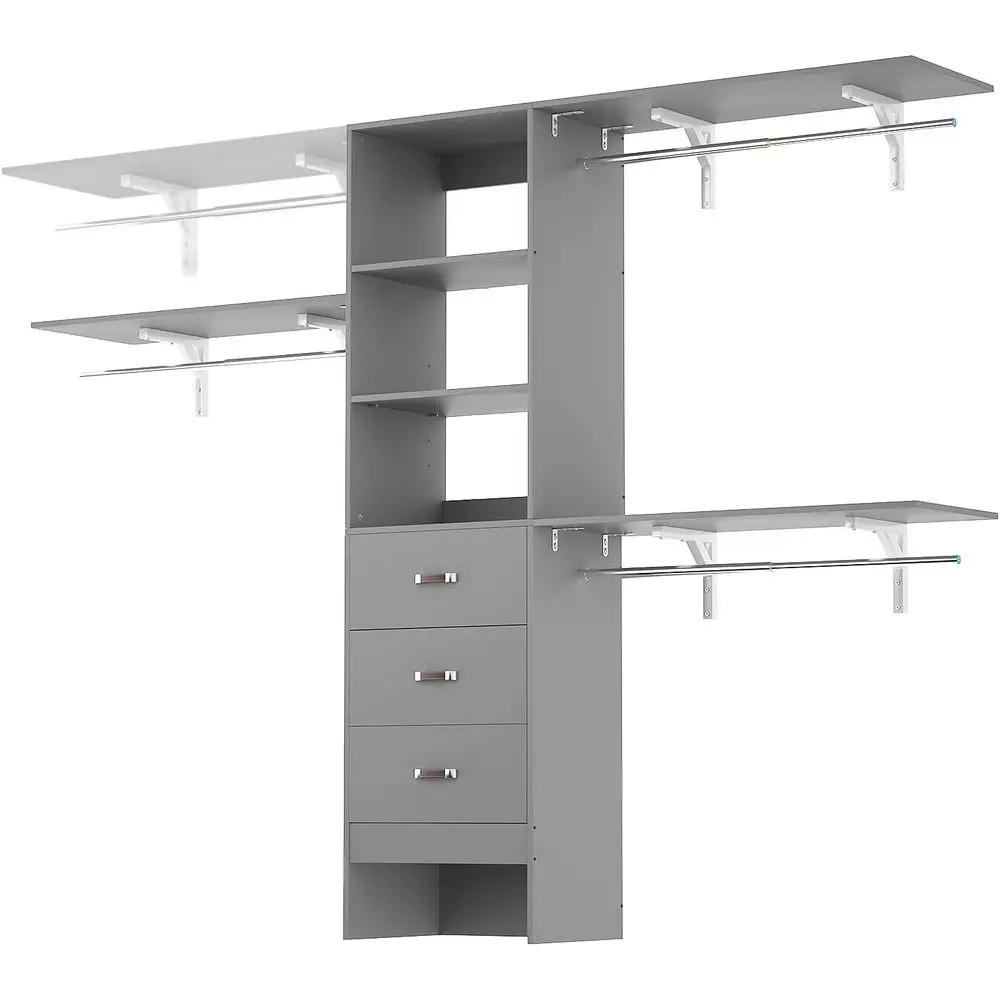 Grey 96 Adjustable 3-Rod Closet System for 5-8T Garments, Wall-Mounted Wardrobe
Grey 96 Adjustable 3-Rod Closet System for 5-8T Garments, Wall-Mounted Wardrobe