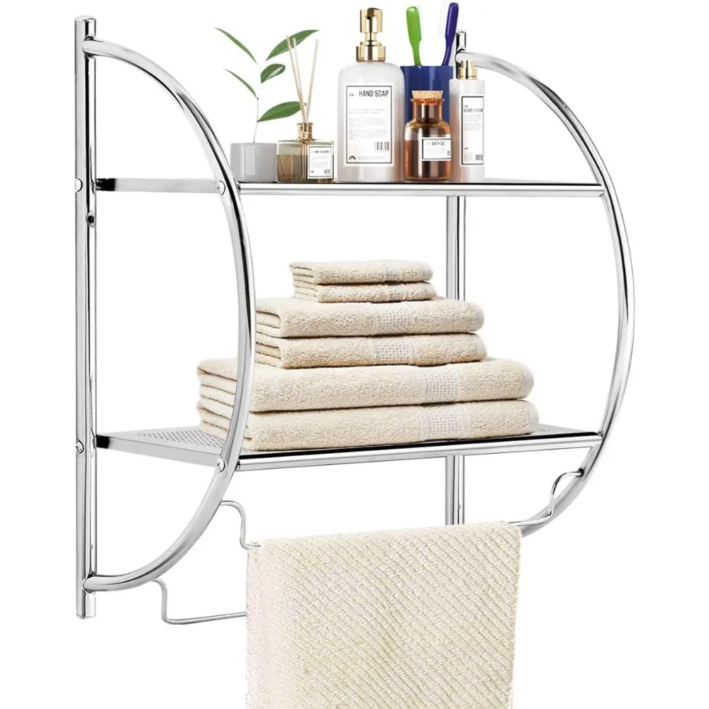 Wall Mount 2 Tier Bathroom Shelf with Bars, 18" W X 10" D X 22" H, Home Toilet Double Layer Rustproof Chrome Shelf
Wall Mount 2 Tier Bathroom Shelf with Bars, 18" W X 10" D X 22" H, Home Toilet Double Layer Rustproof Chrome Shelf